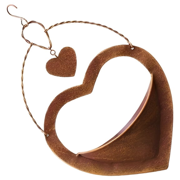 Metal Heart Hanging Flower Pot, 13 in / 33 cm Garden Iron Art Decor, Bronze Plant Hanging Pot with Heart-Shaped Ornament for Courtyard, Garden, and Balcony