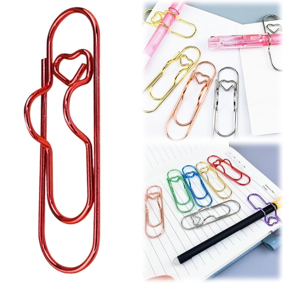 Metal Heart Pen Clip Multifunctional Reusable Paper Clip Pen Holder for Notebook Journal Writing Tool Office Desk Stationery Accessory,Pen Holder,Paper Clip,Red,1PC