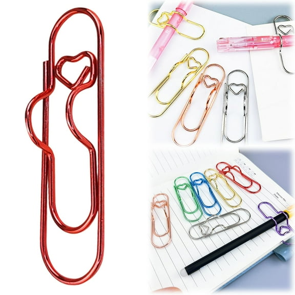 Metal Heart Pen Clip Multifunctional Reusable Paper Clip Pen Holder for Notebook Journal Writing Tool Office Desk Stationery Accessory,Pen Holder,Paper Clip,Red,1PC