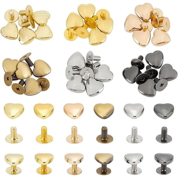 Metal Heart Shape Decoration Stud Rivets for Belt Clothes Purse Handbag Craft DIY Embellishments Accessories 24pcs
