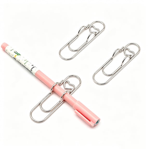 Metal Heart Shaped Pen Clip Holder, Silver Gold Rose Gold Sturdy Metal, Portable Desk Organization Stationery Accessory, Everyday Writing Souvenir, 0.39" x 0.75" x 2.8", KTFgvq