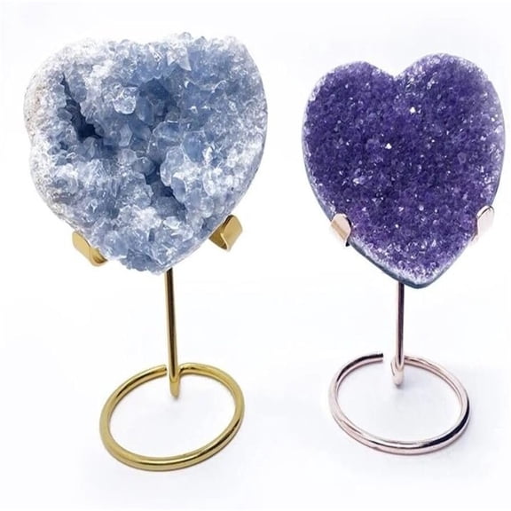 Metal Heart Stone Display Easel, Adjustable Stand Holder for Crystals, Minerals, Decorative Tabletop Easel for Office, Gallery, Gift Packaging Black 2.36x2.56''