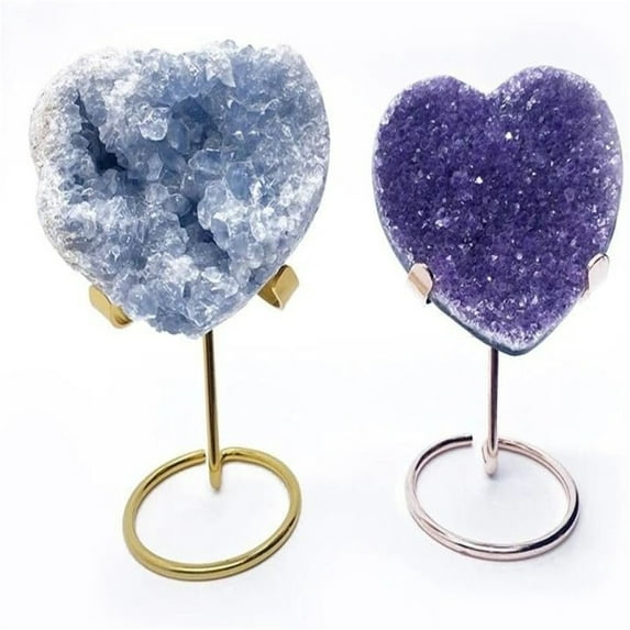 Metal Heart Stone Display Easel, Adjustable Stand Holder for Crystals, Minerals, Decorative Tabletop Easel for Office, Gallery, Gift Packaging Gold2 2.36x2.56''