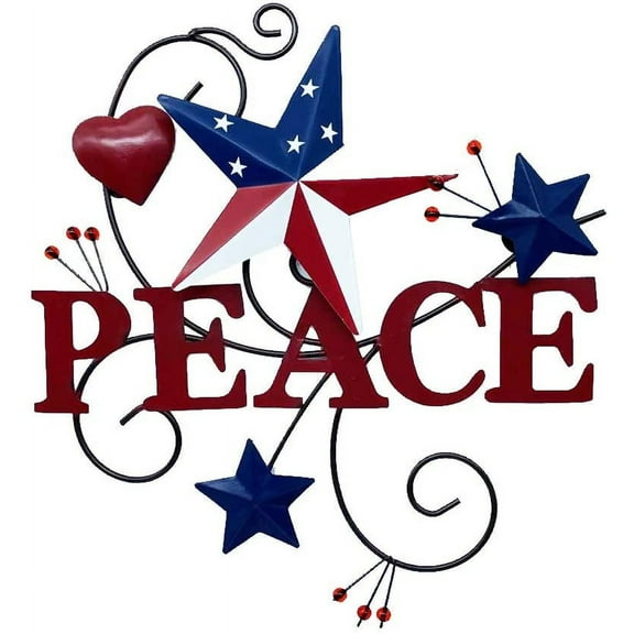 Metal Hearts and Americana Stars with Faith - July 4th Patriotic Indoor Outdoor Decor (Peace)