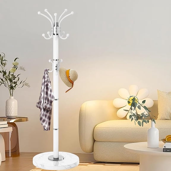 Metal Heavy Duty Coat Rack Stand, Modern Freestanding Coat Rack with Natural Marble Base, 360 °   Roraty Coat Racks with 16 Hooks, Black Coat Hall Tree Hanger Stand for Entryway, Office
