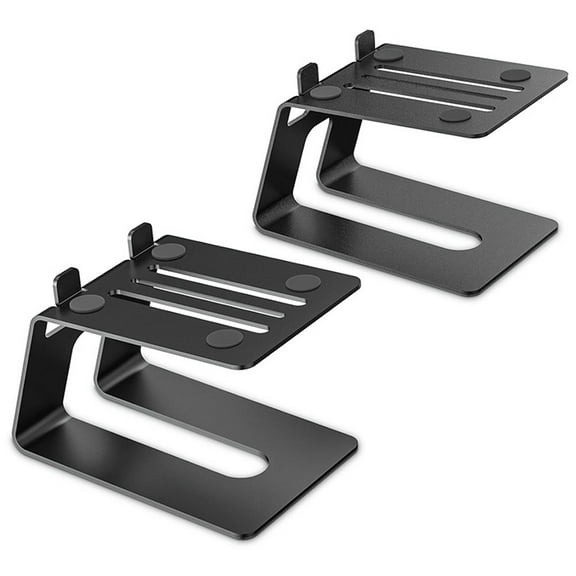 Metal Heavy Duty Desktop Speaker Stands with Riser and Storage Bracket Design to Elevate Small to Medium Bookshelf Speakers, Pair