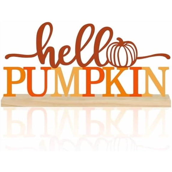 Metal Hello Pumpkin Sign, Orange Fall Decorations for Home, Office, Shelf, Mantel, Indoor, Autumn Pumpkin Decoration, Hello Fall Decor (Autumn A)