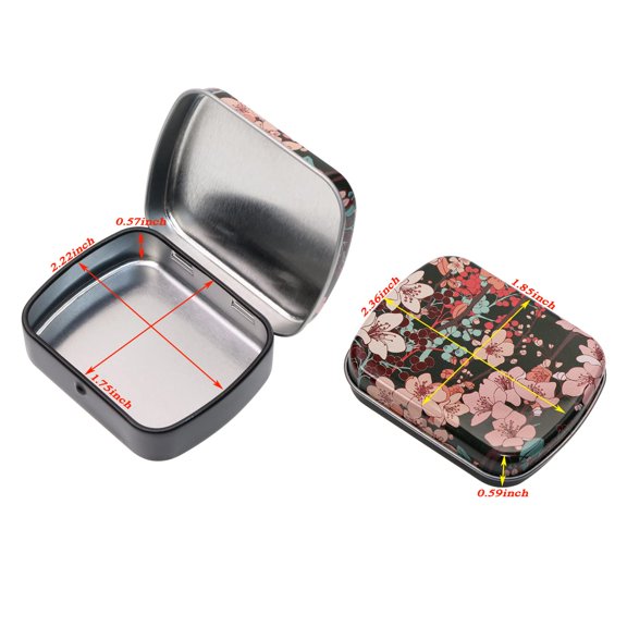 Metal Hinged Tins Storage Box Set 4Pcs Black & Floral 30mL Capacity