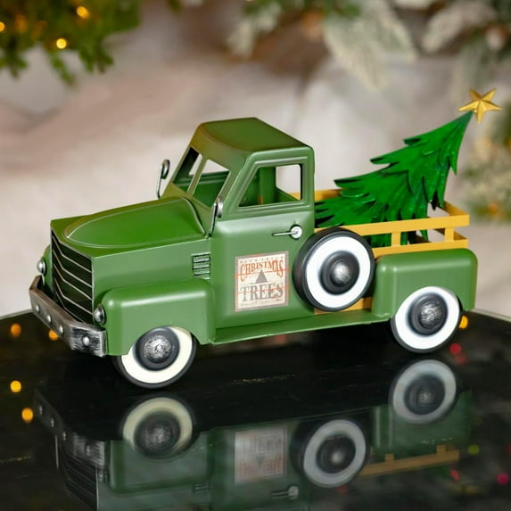 Metal Holiday Truck with a Removable Christmas Tree (Green)