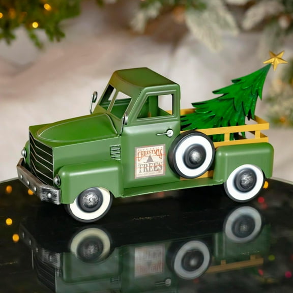 Metal Holiday Truck with a Removable Christmas Tree (Green)