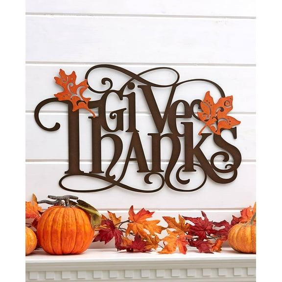 Metal Holiday Wall Hanging Give Thanks Sign for Indoors and Home