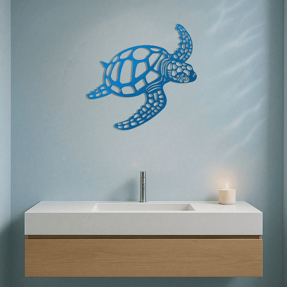 Metal Hollow-Out Sea Turtle Wall Art - Coastal Beach Decor for Living Room Bedroom Bathroom | Nautical Wall Hanging Ocean Theme Home Accent | Boho Wall Decor for Housewarming Halloween & Fall