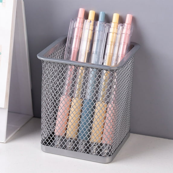 Metal Hollowed Desktop Storage Box for Student Stationery, Multifunctional Mesh Design with Large Opening, Sturdy Stainless Steel, Colorful Organizer Size 9x9x10cm for Desk Decor