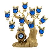 Metal Home D cor Artificial Tree, Turkish Blue Evil Eyes Money Fortune Tree - 5 X 25 Cm | Blue Gold Color, For Home, Office Decor |  Light Dusting, Wipe Clean, Bring Good Luck Tree