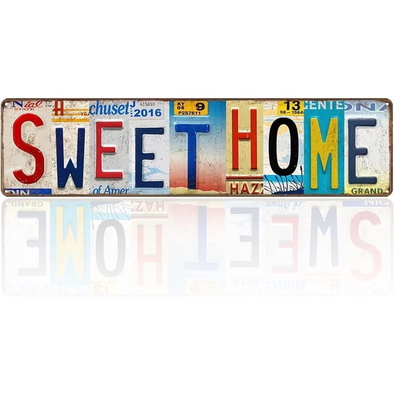 Metal Home Sweet Home Sign Wall Art Decor for Gift Present Indoor Home Bedroom Living Room Decorations 16x4 inch Tin Signs