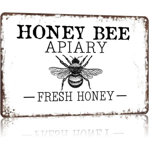 Metal Honey Bee Apiary Wall Art Tin Sign for Indoor Outdoor Decor 8 x 12 Inch