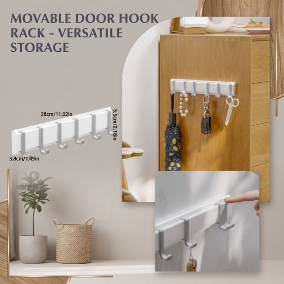 Metal Hook Rail for Coat Rack Wall Mount with 6 Sturdy Hooks – Durable Metal Hanging Organizer for Entryway, Bathroom, Closet, Shower – Modern Space-Saving Design