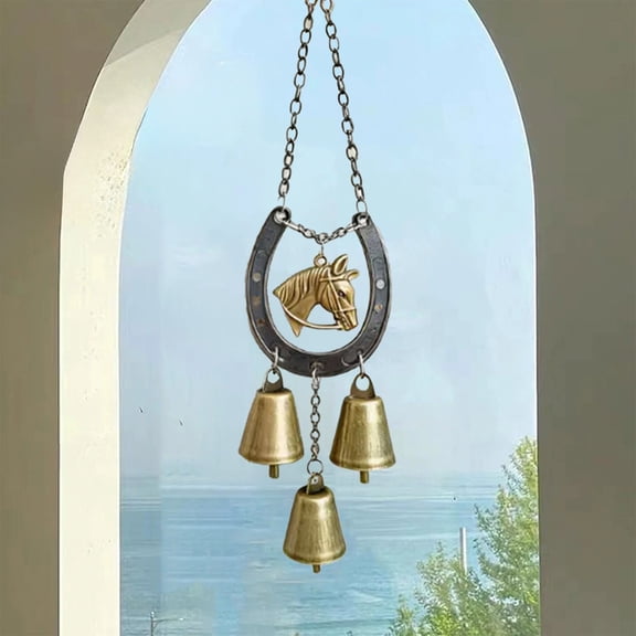 Metal Horseshoe Wind Chime - Small Bells Hanging Decor, Durable Rust-Resistant Metal with Polished Finish, Melodious Sound for Home Indoor Outdoor Courtyard Terrace Garden, Bronze, 2.36*9.64in