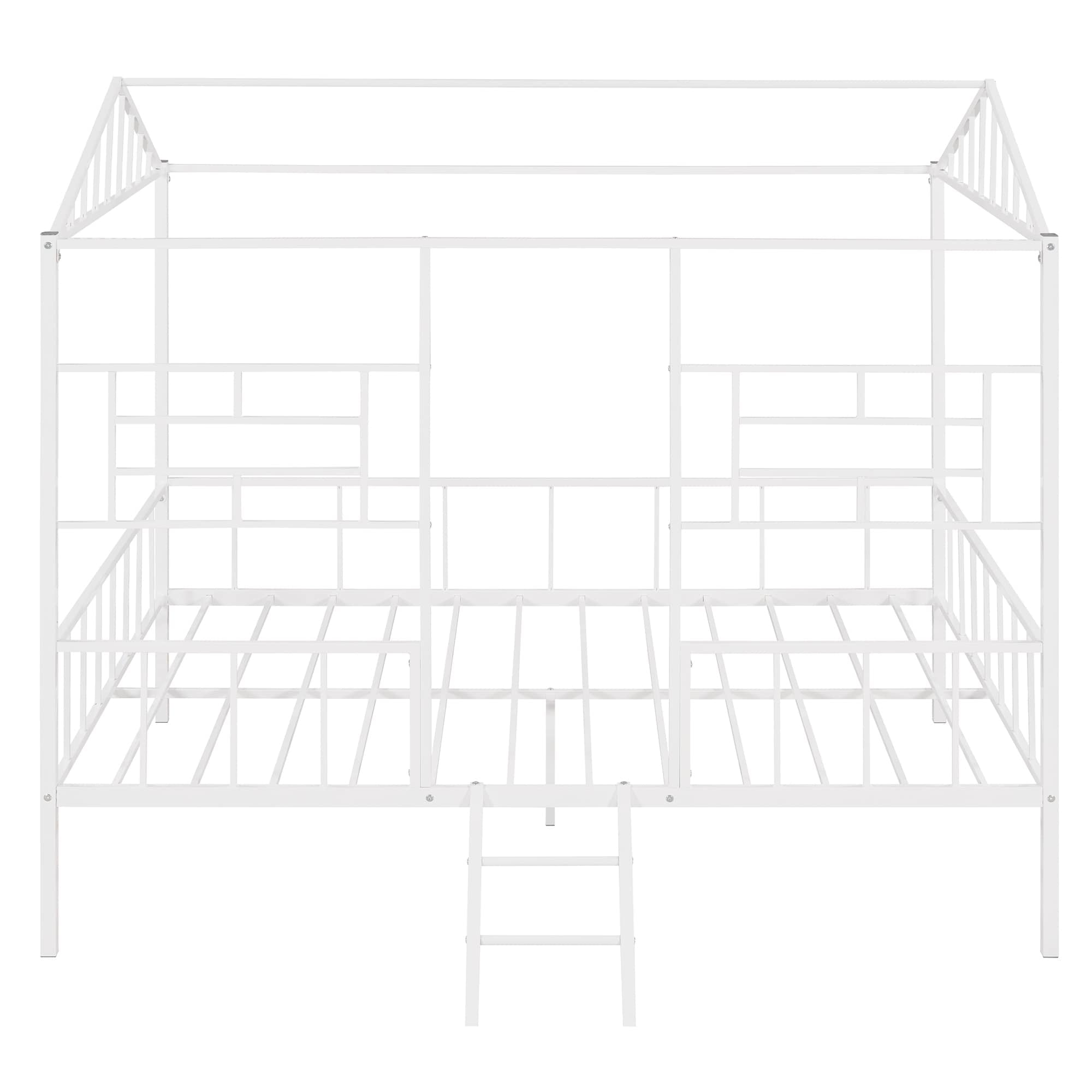 Metal House Bed Frame Full Size with Slatted Support White