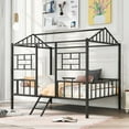 thumbnail image 1 of Metal House Bed, Twin Size Platform Bed Frame with Full-Length Guardrails and Ladder,Low Loft Bed Frame with Roof and Windows for Boys and Girls,Black, 1 of 7