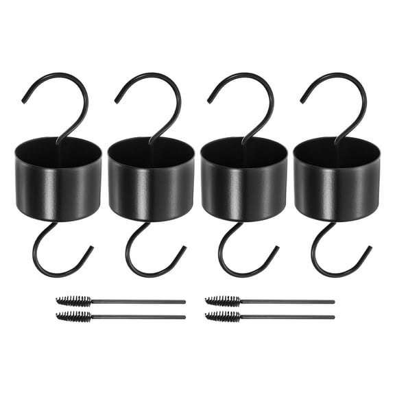 Metal Hummingbird Feeder Moat Guard with Hanging Hook and Brush, Black 4 Pack