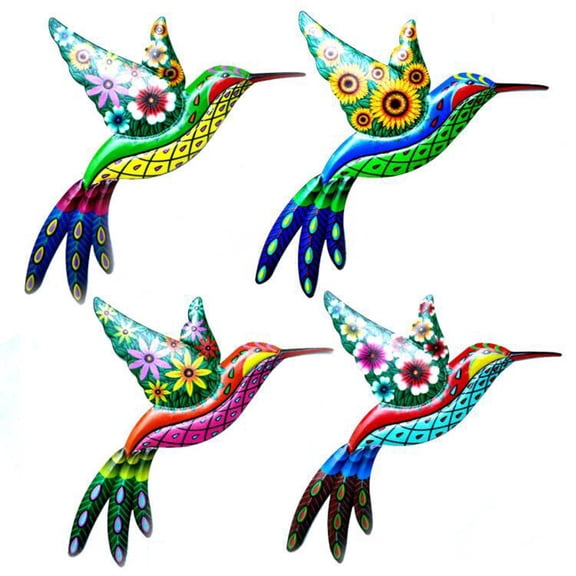 Hummingbird Wall Decor Outdoor Metal Garden Hanging Art Glass Sculptures Toy