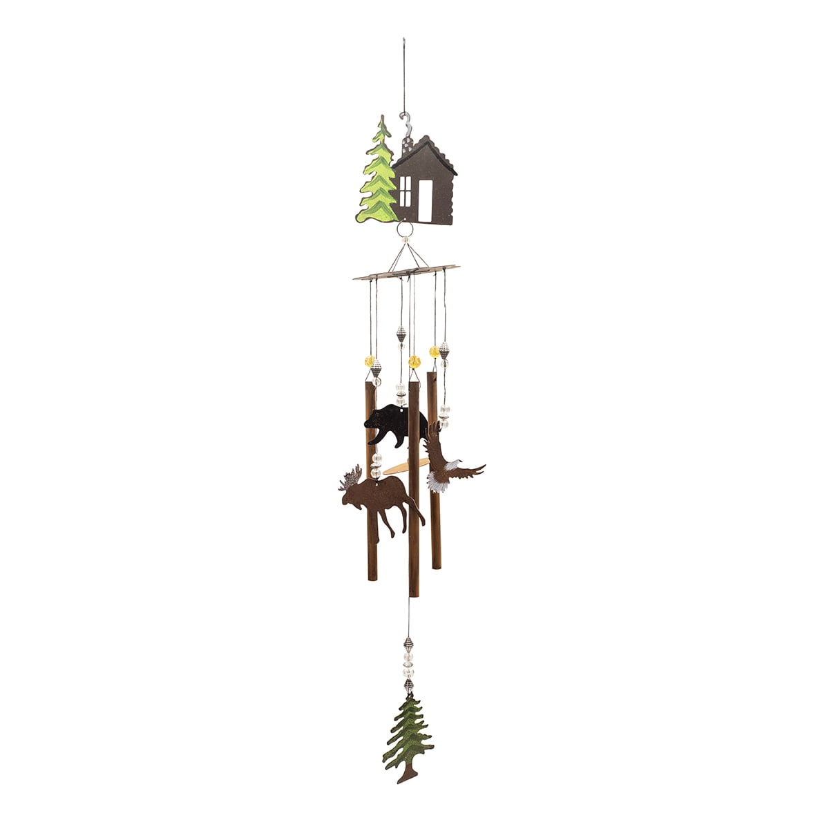 Metal Hunting Cabin Moose Eagle Bear Wind Chime Sculpture Great Outdoor Yard Art Lodge Garden Decor