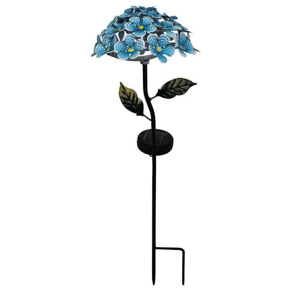 Metal Hydrangea Flower Garden Stake Outdoor Decorative Yard Art with Solar Powered LED Light for Landscape Pathway Lawn Patio