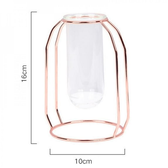 Metal Hydroponic Vase Glass Test Tube With Stainless Steel Rack Hanging Type Vase Home Decor ,Rose Golden Small