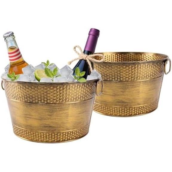 Metal Ice Bucket Galvanized Beverage Tub, 2Pack Drink Buckets Large Cooler for Wine Beer Champagne Cocktails for Catering, Bars, Parties, Outdoor Events (Copper-2PCS)$$Home Decor, Kitchen, & Other