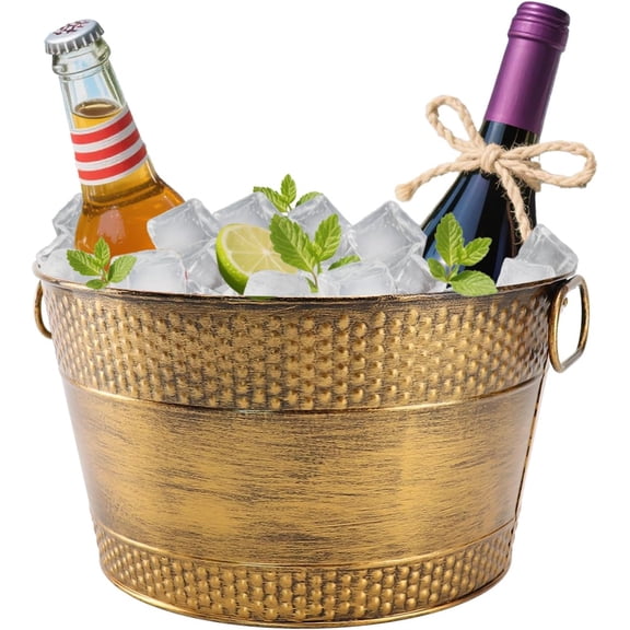 Metal Ice Bucket Galvanized Beverage Tub,Drink Buckets Large Cooler for Wine Beer Champagne Cocktails for Catering, Bars, Parties, Outdoor Events(Copper-1PC)