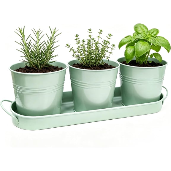 Metal Indoor Herb Planters – with Drainage Holes & Tray, for Windowsill, Kitchen, Balcony, Office