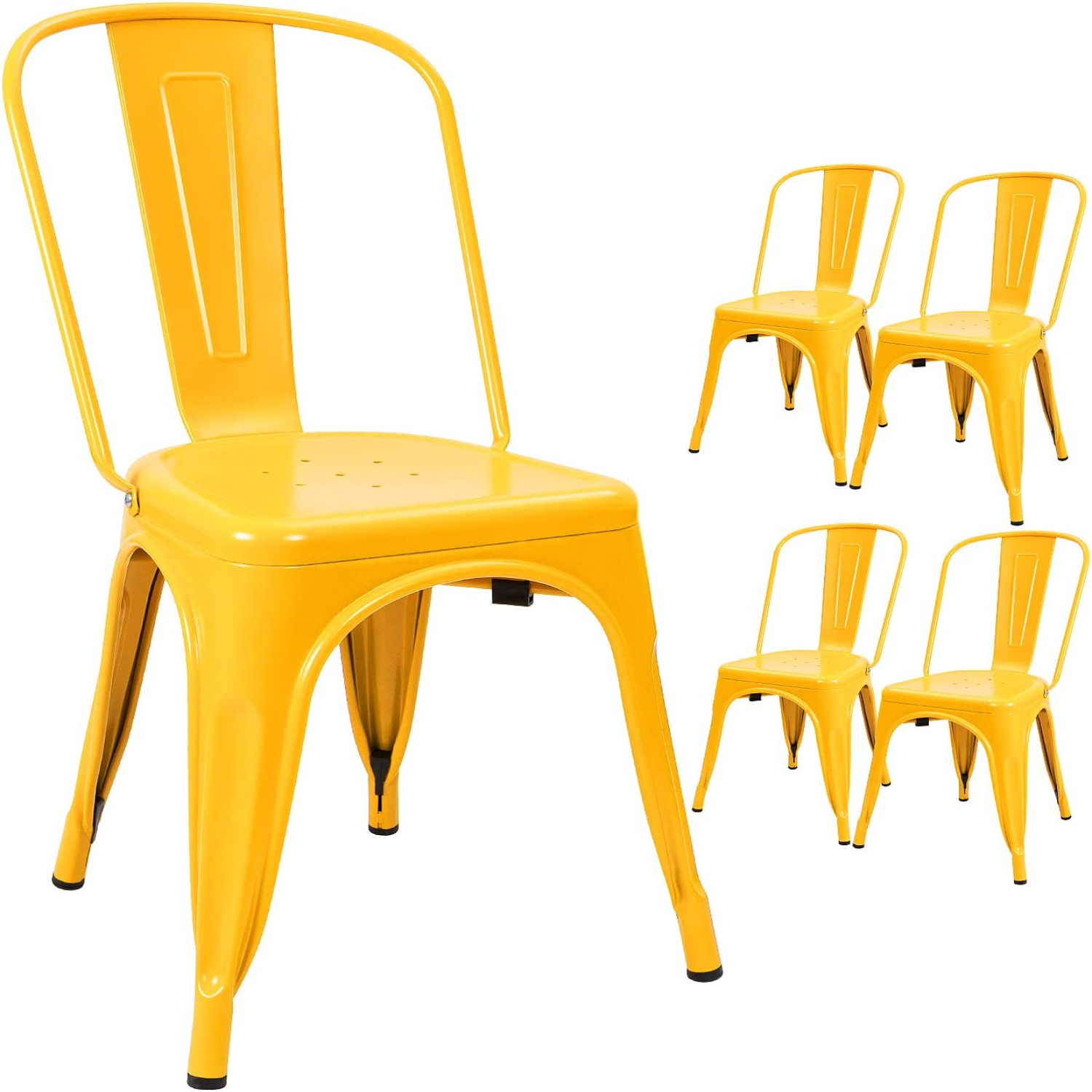 Yellow Metal Indoor-Outdoor Stackable Side Chair
