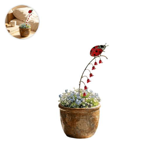 Metal Insect Decorative Stakes for Gardens and Indoor Plants – Whimsical Stained Glass Style Yard Art Ornaments for Flower Beds and Potted Plants
