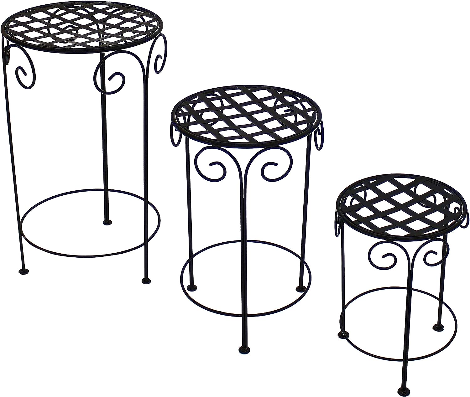 Metal Iron Black Plant Stand with Scroll Design Set of 3