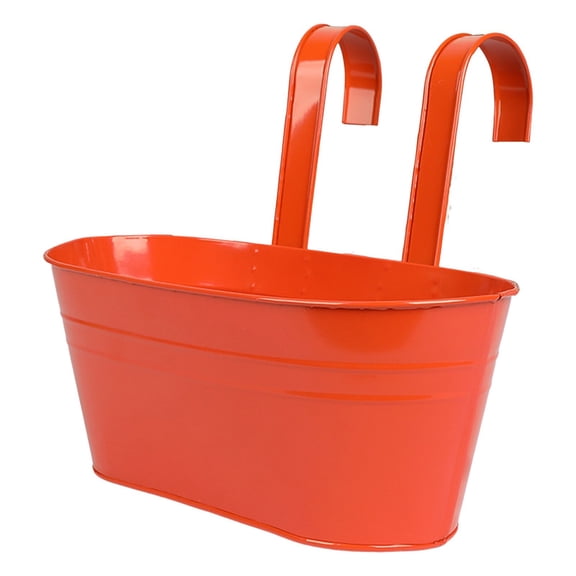 Metal Iron Hanging Flower Pots, Durable Bucket Planter, Rustproof Wall Rail Planter for Indoor/Outdoor Railing Fence Balcony Garden Home Decoration with Detachable Hooks, 1Pc(Orange,11x5x4.7")