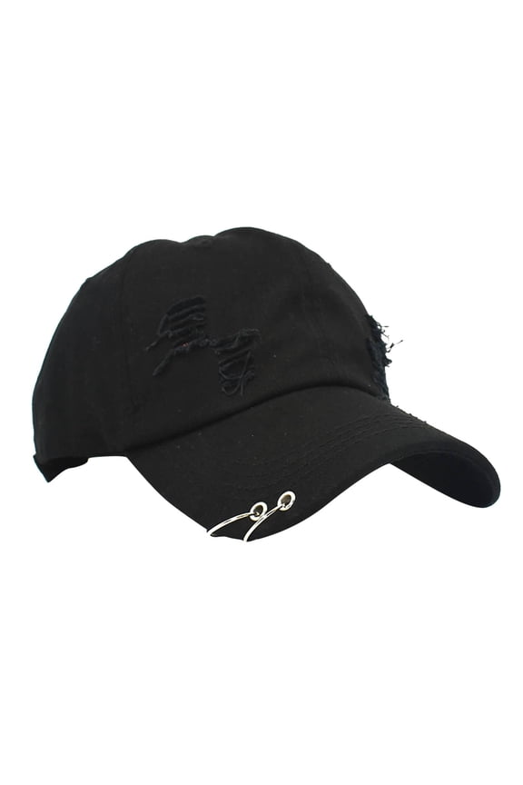 Metal Iron Ring Pierced Baseball Cap Womens Shredded Denim Ripped Hole Punk Streetwear Sun Visor Hat