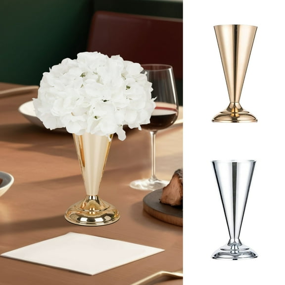 Metal Iron Trophy Vase | Gold or Silver Decorative Centerpiece | Elegant Polished Finish | Durable Tabletop Design | 12x12x25cm | Event Home Hotel Décor | 1 Piece | Stable, Chip-Resistant