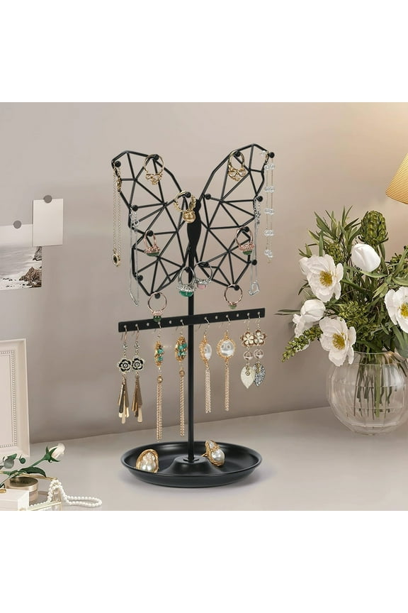 Metal Jewelry Organizer Stand - Multifunctional Necklace Earring Bracelet Ring Holder, Rustproof Display Tree for Women, Gift for Mom, 14x35cm, Easy Install Home Vanity Dresser Storage