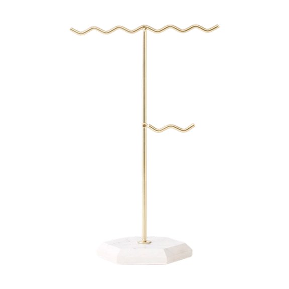 Metal Jewelry Stand With Marble Base Detachable Earring Holder Waved Design Necklace Hanger For Jewelry Organization And
