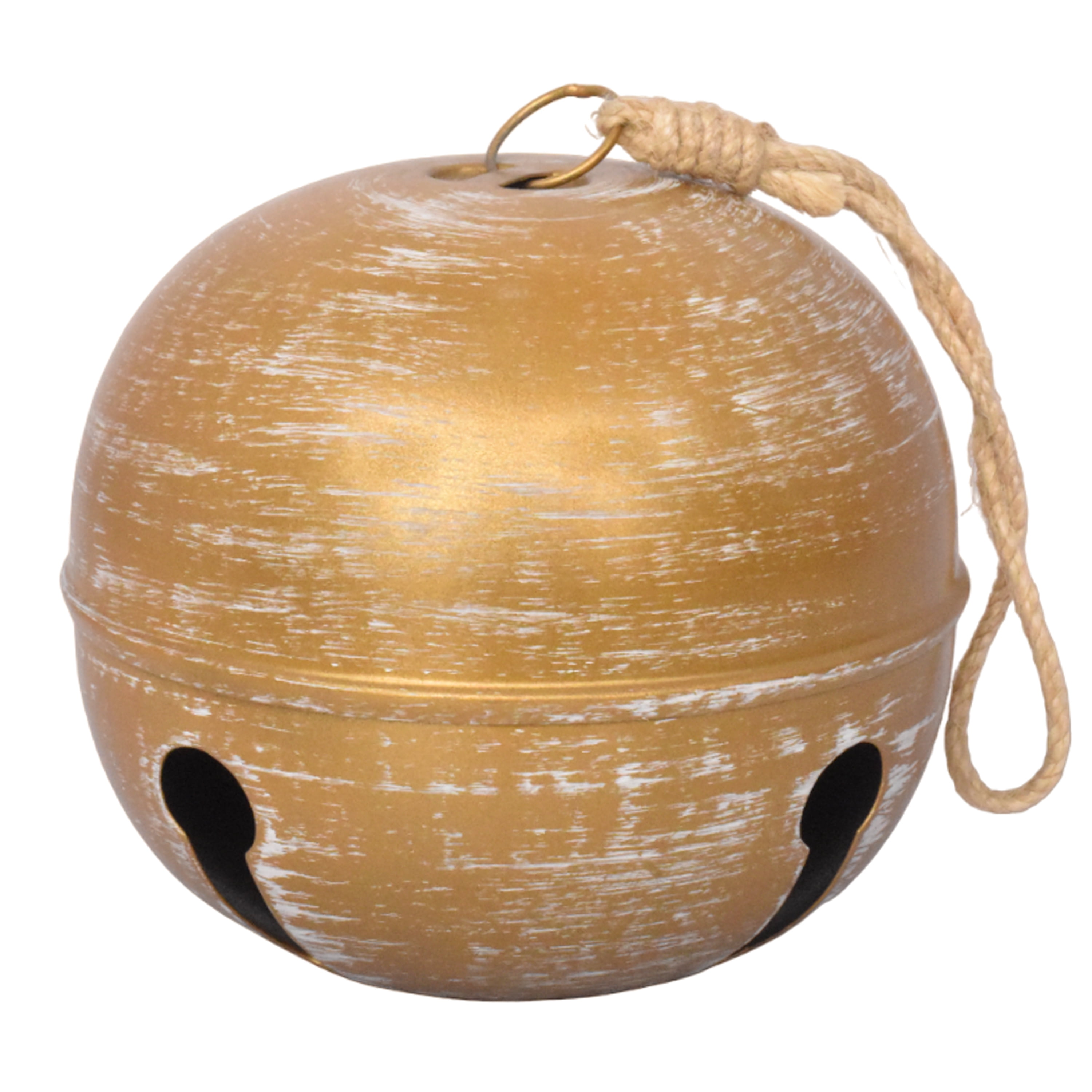 Metal Jumbo Jingle Bell in Gold Finish with White Wash, 6 in, by