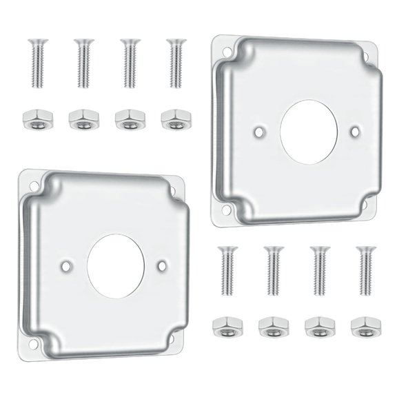 Metal Junction Box Cover Plate Raised Square Center Opening Design, 2 Pack Steel Covers for Electrical Box Installation