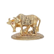 Metal Kamdhenu Cow with Calf Statue for Good Luck Spiritual Showpiece Figurine Sculpture Gold, Standard Size