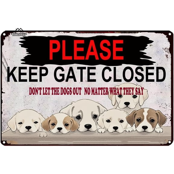 Metal Keep Gate Closed Sign for Dogs Yard Decor Tin Plaque 12 x 8 Inch