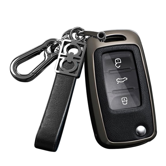 Metal Key Cover Leather Key Cover Fit for VW Flip Folding Key Fob Car Key Sleeve Key Jacket Fit for Volkswagen Jetta Tiguan Passat Polo Beetle Golf GTI/R/MK6 5 Santan Sharan Bora