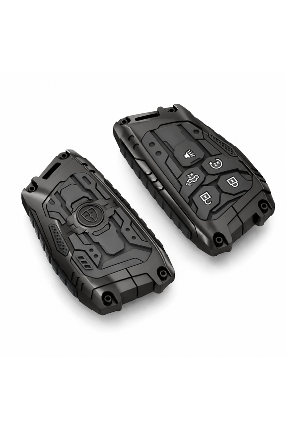 Metal Key Fob Cover Compatible with GMC Sierra Canyon Yukon 5/6 Button Smart Key, Key Case Shell for Buick Envision, Shockproof Car Key Protector with Keychain, Black