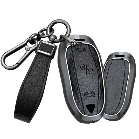Metal Key Fob Cover Fit for TeslaFit for Model S/3/Y Leather key Protection Case Smart Remote Key Cover Accessory Protector Metal Keychain