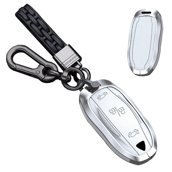 Metal Key Fob Cover Fit for TeslaFit for Model S/3/Y Leather key Protection Case Smart Remote Key Cover Accessory Protector Metal Keychain