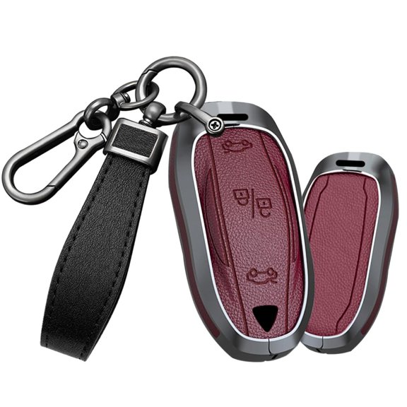 Metal Key Fob Cover Fit for TeslaFit for Model S/3/Y Leather key Protection Case Smart Remote Key Cover Accessory Protector Metal Keychain