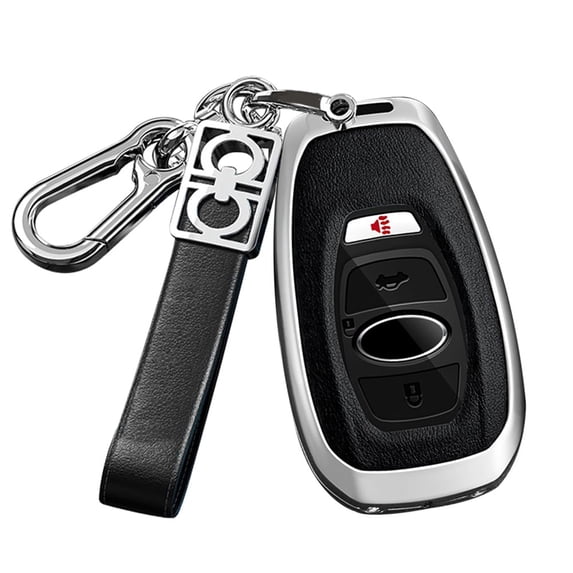 Metal Key Fob Cover Leather Car Key Case Fit for Subaru Accessories compatible with Subaru Ascent 2019-2021,BRZ 2022,Crosstrek 2018-2022,Forester 2019-2022,Impreza 2017-2021,Legacy 2018-2021,Outback